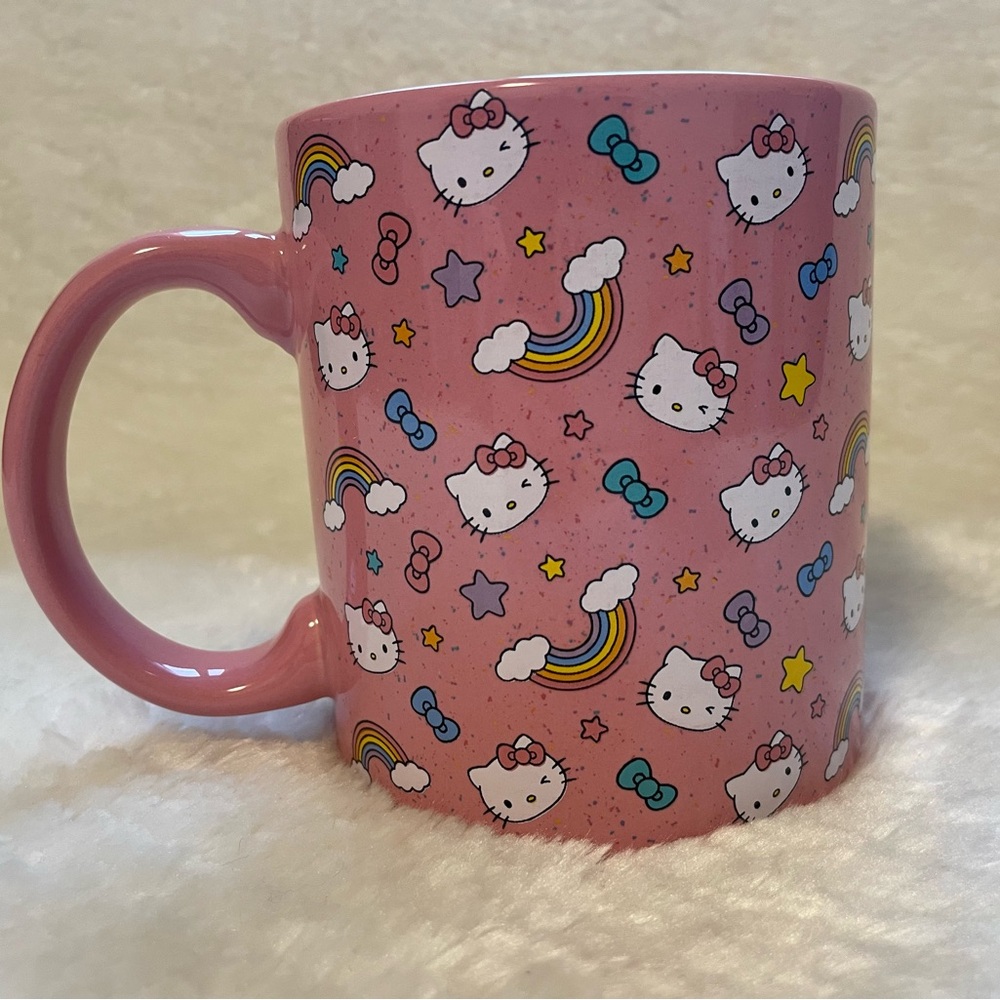 NEW HELLO KITTY Sanrio 20oz Ceramic Pink Coffee Tea Mug stars bows rainbows